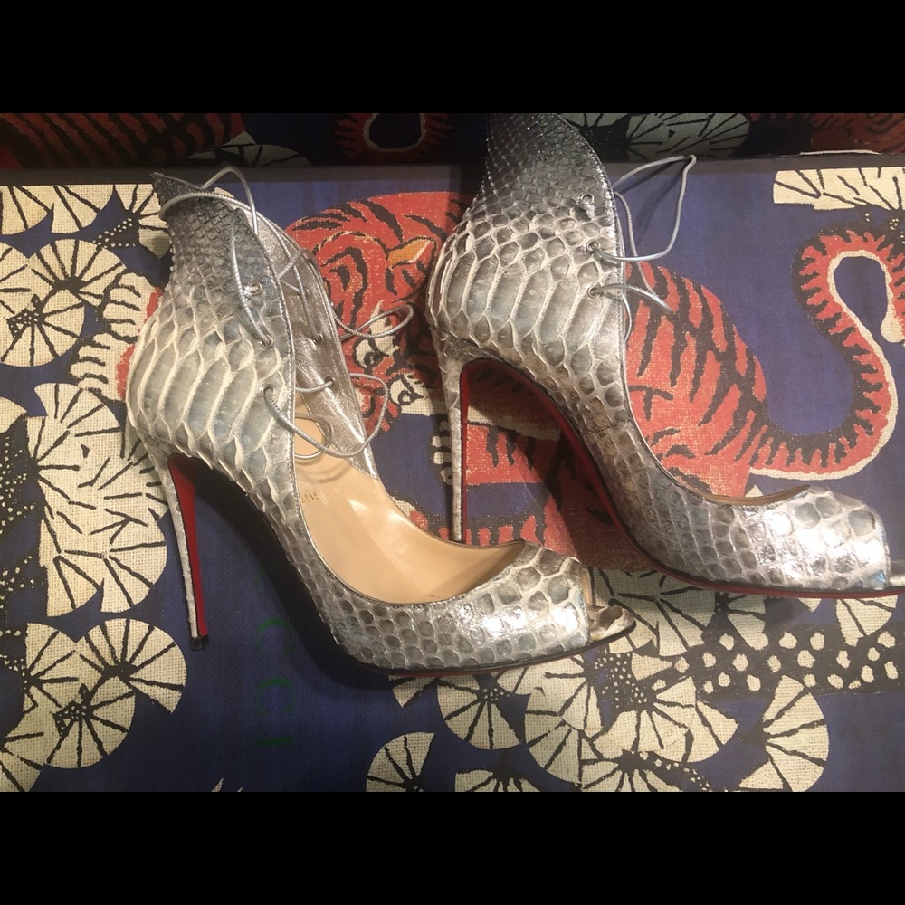Christian Louboutin Mega Vamp Python Lace-Up Pumps